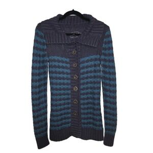 Arizona Jean Co Women's Button Sweater Blue Stripe‎ Cardigan Damaged Hole L